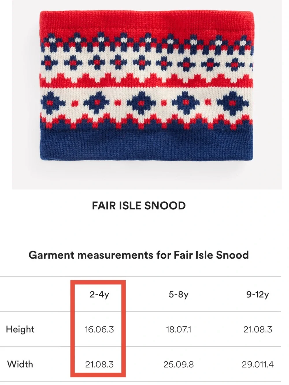 Mini Boden College Navy Fair Isle Snood Wool Winter Headband Red White Blue NEW